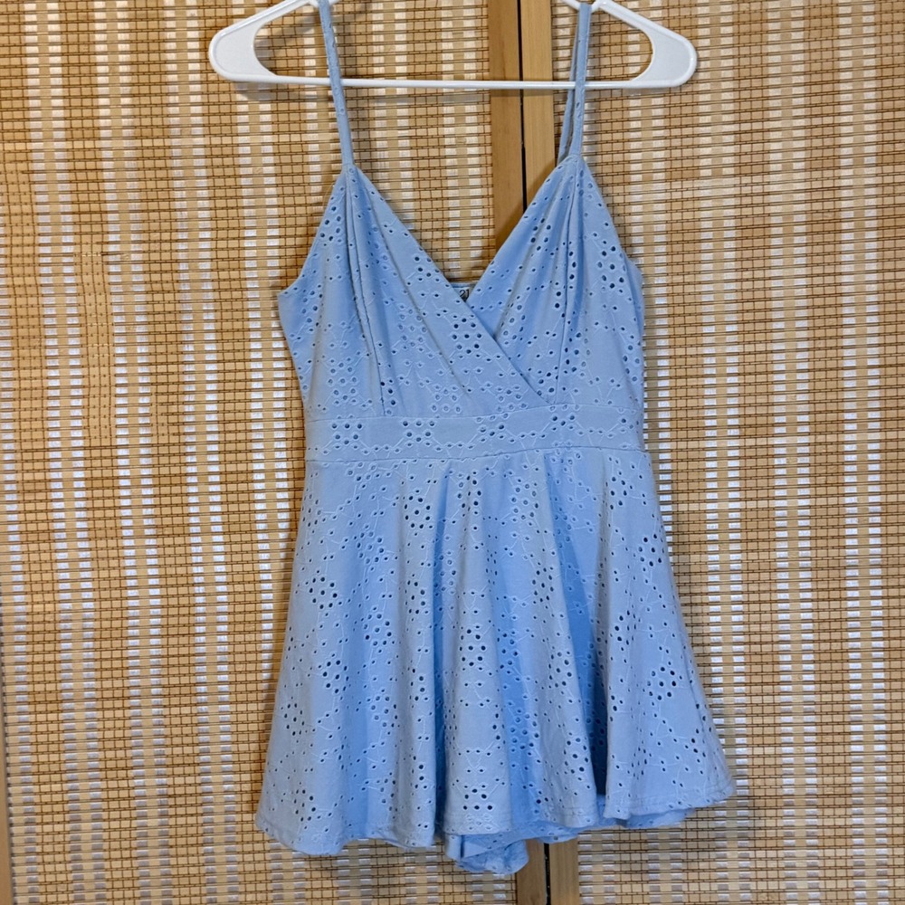 Rue21 Light Blue Eyelet Lace Romper Surplice V-Neck Sleeveless Summer Small
